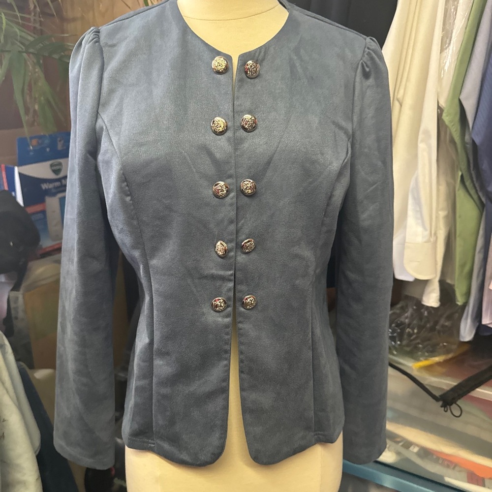 SHEIN Slate Blue Military Buttoned Blazer